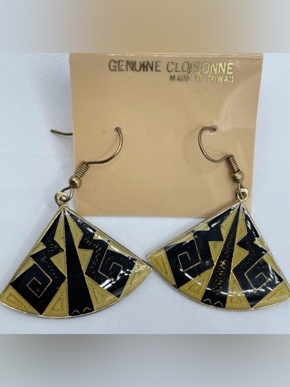 Gold Tone Dangle Enamel Cloisonne Geometric Dangle Hook Setting Earrings